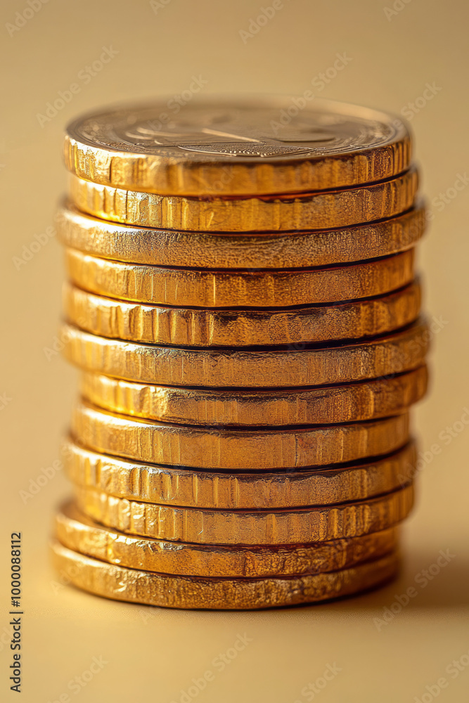 A stack of coins growing in height, isolated on a pastel beige background, symbolizing wealth accumulation and savings, A stack of coins growing in height, isolated on a pastel beige background, symbolizing wealth accumulation and savings,