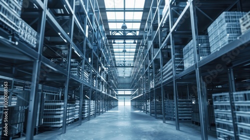 Warehouse Interior with Metal Shelving