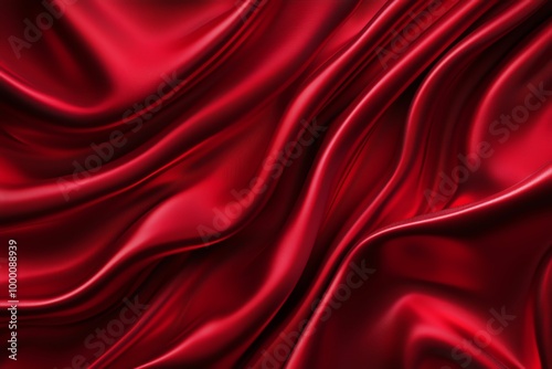 Luxurious red silk fabric with smooth folds and ripples, showcasing softness and elegance suitable for backgrounds or textile design. photo