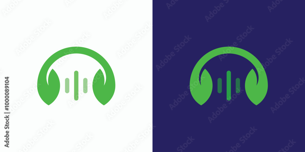 Leaf shape headphone vector logo design with sound waves in modern, simple, clean and abstract style. Icon for business, entertainment, multimedia and personal branding. Leaf shape headphone vector logo design with sound waves in modern, simple, clean and abstract style. Icon for business, entertainment, multimedia and personal branding.