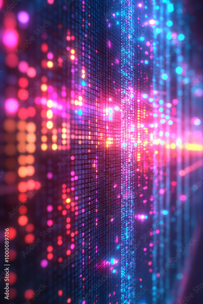 A binary code pattern displayed on a holographic screen, isolated on a pastel blue background, symbolizing the foundation of digital systems,