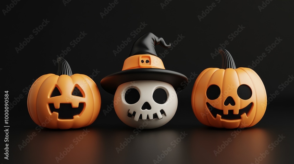 Cute Halloween Characters with Pumpkins and Spooky Autumn Decorations Cute Halloween Characters with Pumpkins and Spooky Autumn Decorations