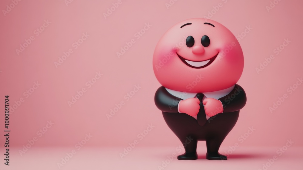 A cartoon character with a big smile and a tie is standing on a pink background A cartoon character with a big smile and a tie is standing on a pink background