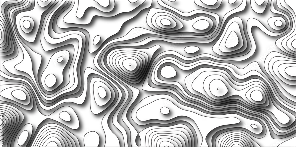 Obraz premium Abstract Topographic map with Geographic mountain relief. Multi layered paper art waves background & Metal plates concept. Vector Topographic canyon geometric texture with curved layers & beautiful