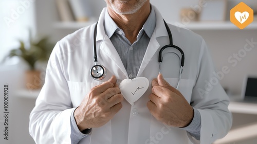 2 Stethoscope placed on a patients chest for heart checkup, heart check, doctorpatient interaction photo