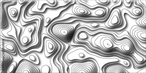 Abstract Topographic map with Geographic mountain relief. Multi layered paper art waves background & Metal plates concept. Vector Topographic canyon geometric texture with curved layers & beautiful