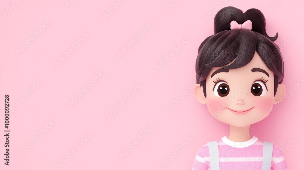 A cartoon girl with a pink background A cartoon girl with a pink background
