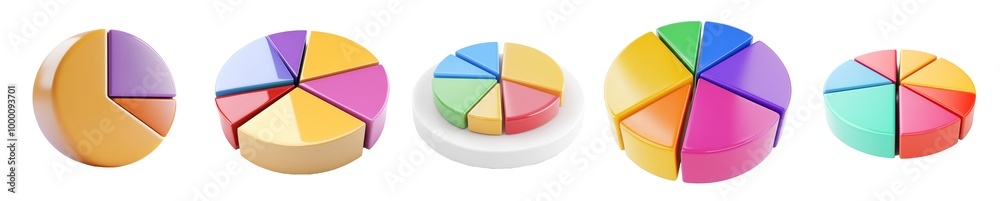 Obraz premium Colorful 3D pie chart set isolated Png, transparent without background.