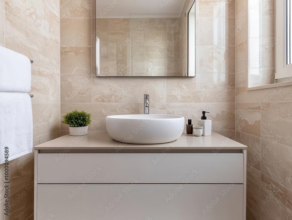 Elegant bathroom with textured sink, large vanity, and neutral shades, modern luxury Elegant bathroom with textured sink, large vanity, and neutral shades, modern luxury