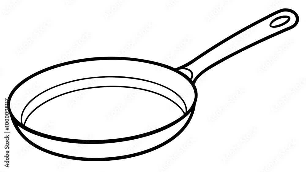 Frying Pan Line Drawing, Black and White Outline, Cooking Tool Illustration Frying Pan Line Drawing, Black and White Outline, Cooking Tool Illustration