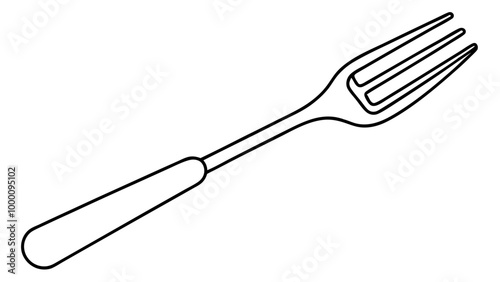 Fork Line Drawing, Black and White Outline, Kitchen Utensil Illustration