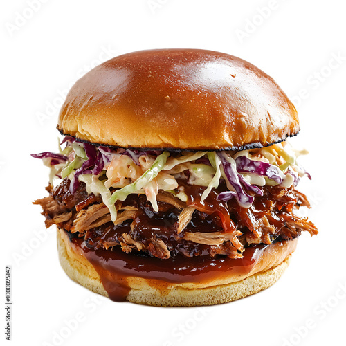 pulled pork burger isolated die-cut transparent background photo