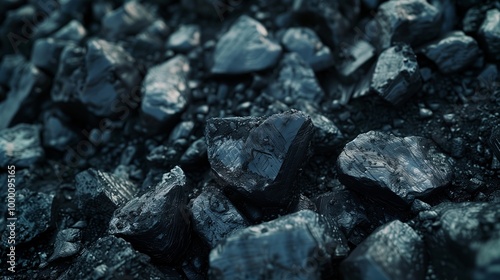 Wallpaper Mural A close-up of pieces of coal lying on the ground. Coal rocks appear massive, with smooth and shiny surfaces, which gives them a feeling of heaviness and density. Torontodigital.ca