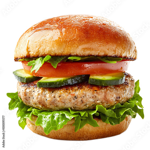 turkey burger with a seasoned turkey patty isolate