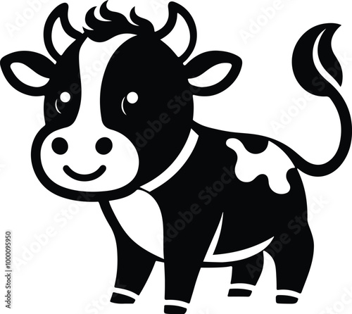 Cute cartoon-style silhouette cow vector art illustration on a white background