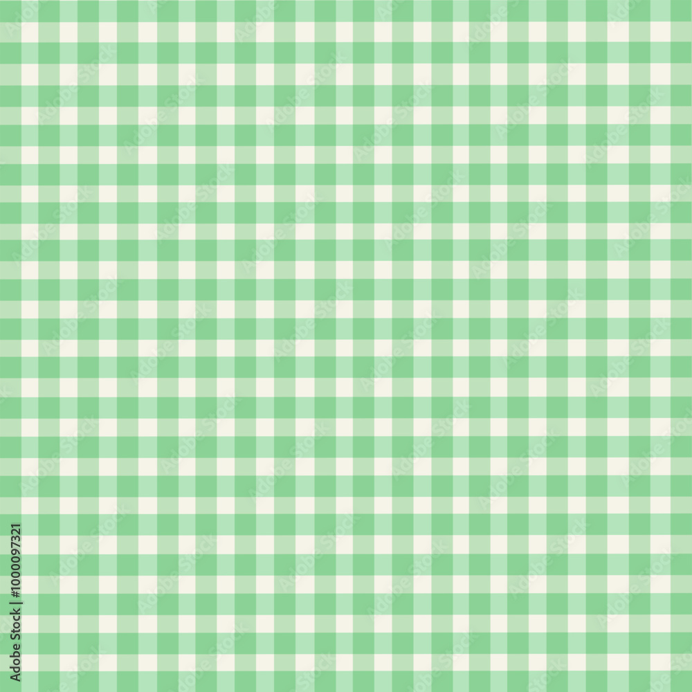 A simple green and white gingham checkered pattern, perfect for tablecloths, textiles, or classic design backgrounds.