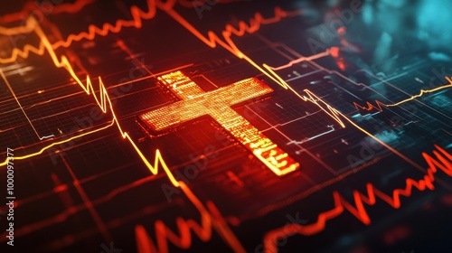 A medical heart monitor showing a cross on its display, blending health care with a Christian faith concept photo