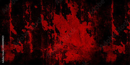 Abstract red background vintage grunge texture & dark wall background texture. Blood splash space on wall, red horror wall. Old vintage distressed red paper texture. Concrete crack, scratches wall tex