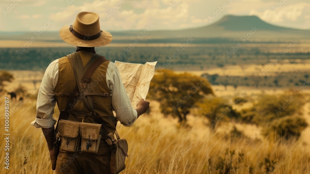 Adventurer with Map in Savanna