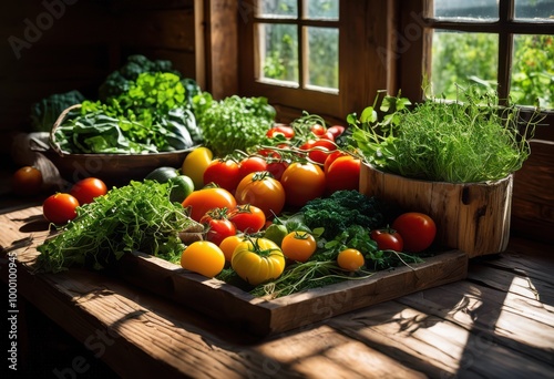 vibrant fresh farm table ingredients showcasing eco friendly textures colors culinary presentation, artisanal, ambiance, arrangement, atmosphere, bright