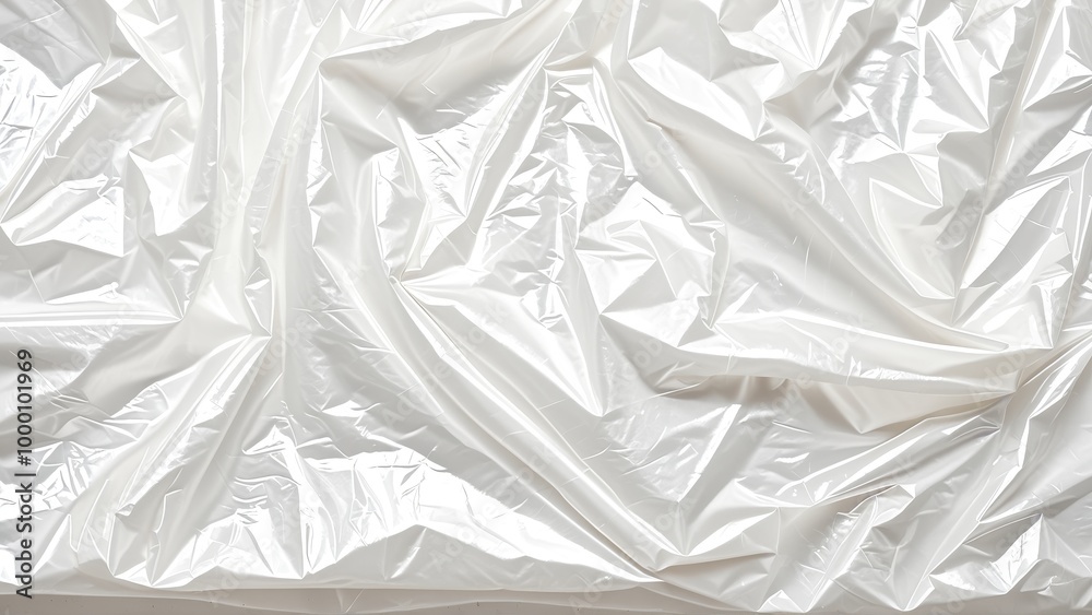 Wrinkled white plastic film texture close-up Wrinkled white plastic film texture close-up