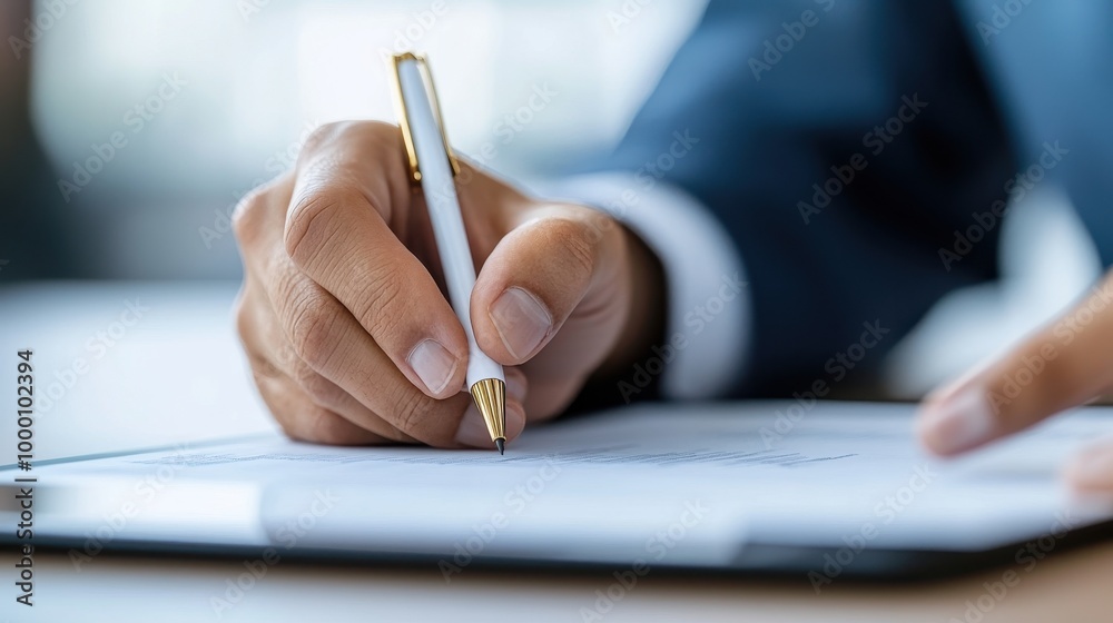 Close-up of a hand writing on a tablet with a pen in a professional setting. Close-up of a hand writing on a tablet with a pen in a professional setting.