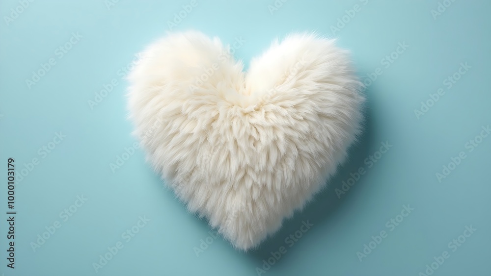 Fluffy white heart on blue background Fluffy white heart on blue background