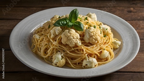 Pasta noodles with cauliflower cooked Food on a plate