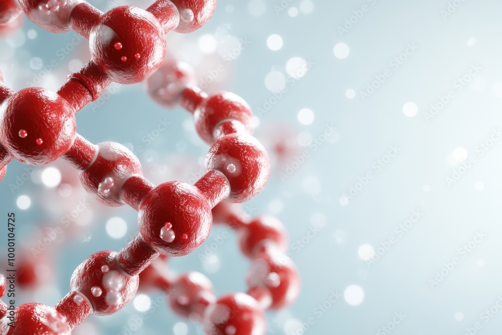 Close-up of molecular structure with red atoms on a soft focus background. Close-up of molecular structure with red atoms on a soft focus background.