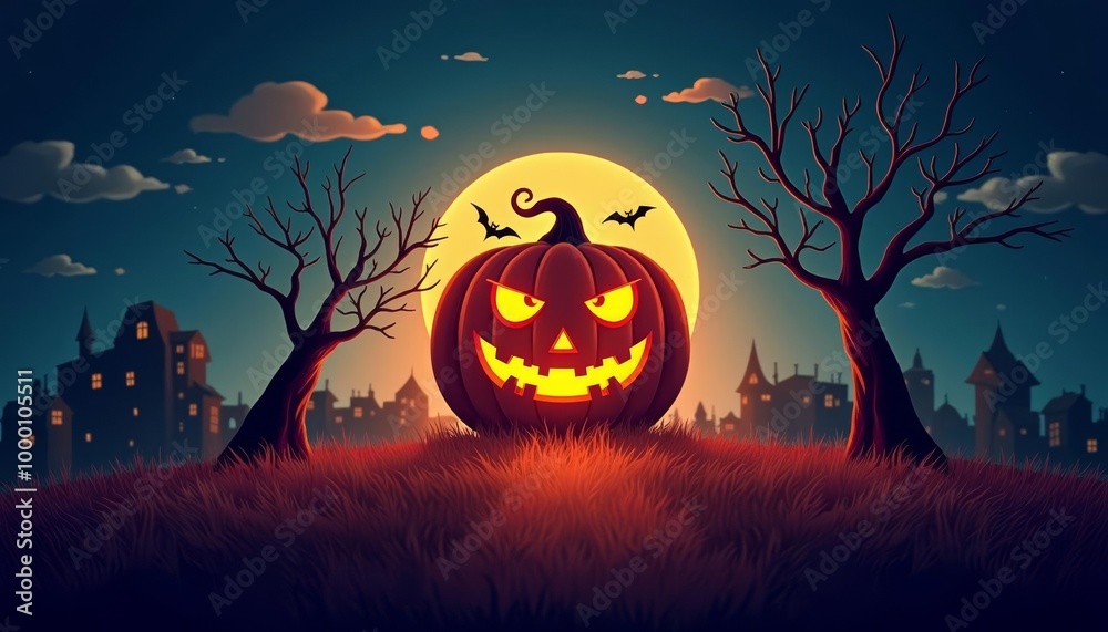  Spooky Halloween night with glowing jackolantern