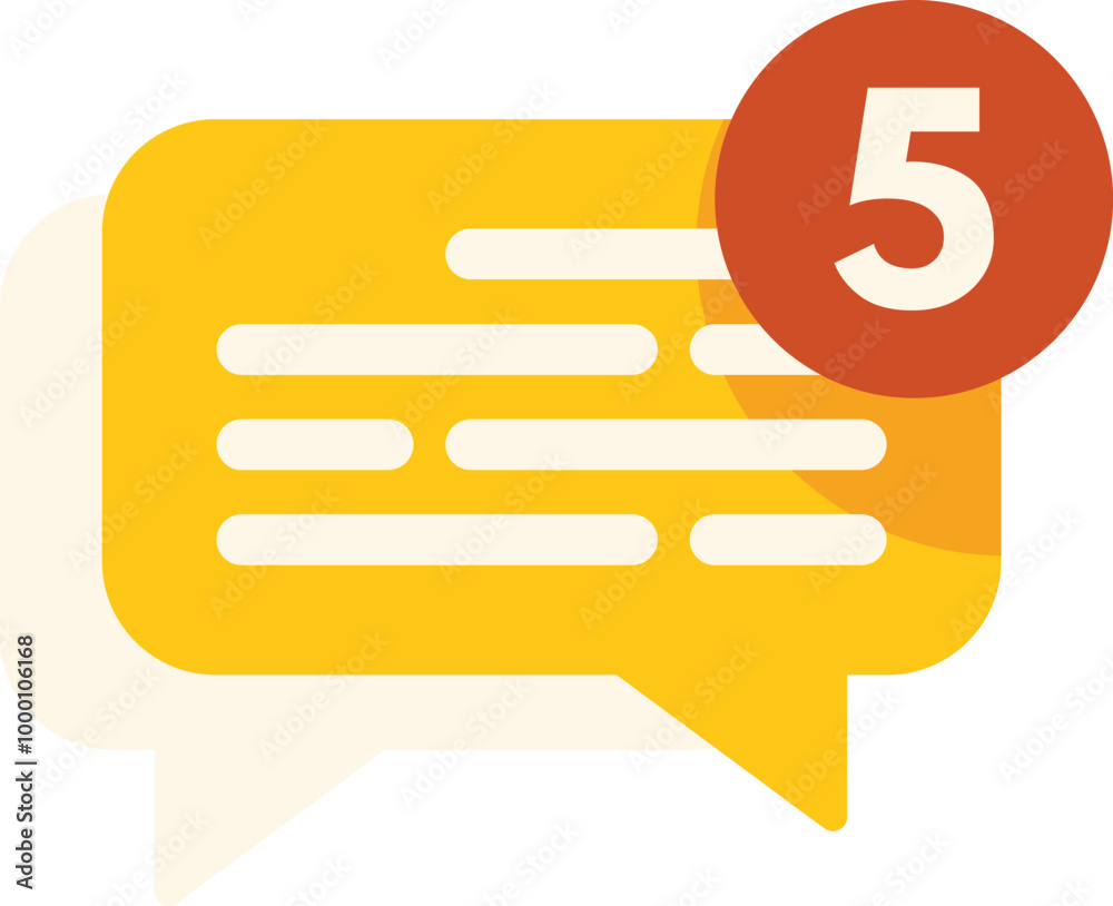 Yellow speech bubble showing five new messages notification, perfect for topics like communication, internet, etc Yellow speech bubble showing five new messages notification, perfect for topics like communication, internet, etc