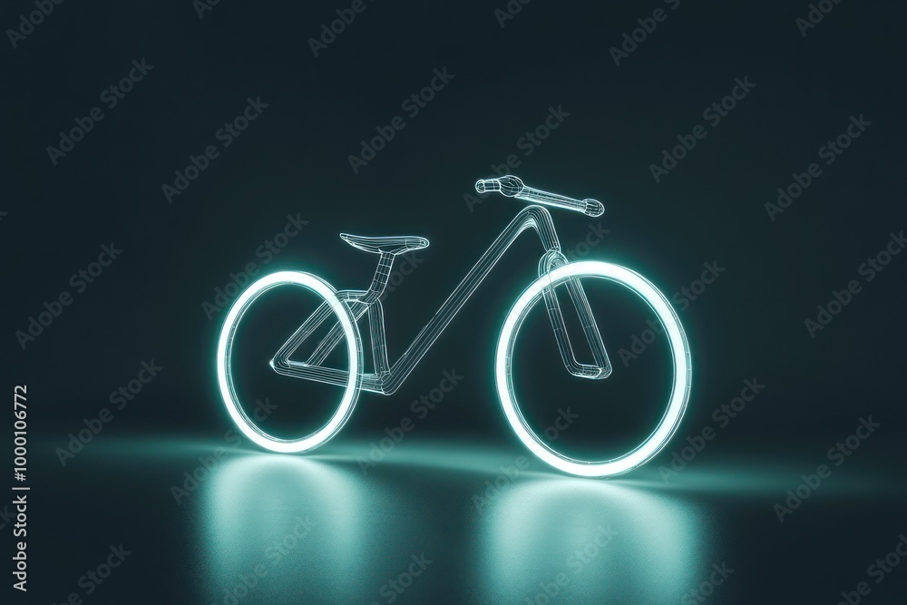Fototapeta premium Neon Wireframe Bicycle with Glowing Wheels in Dark Environment