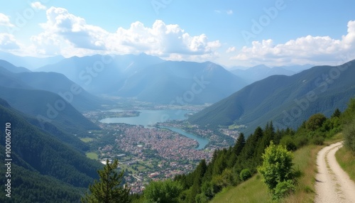  Epic mountain vista with serene lake and village below