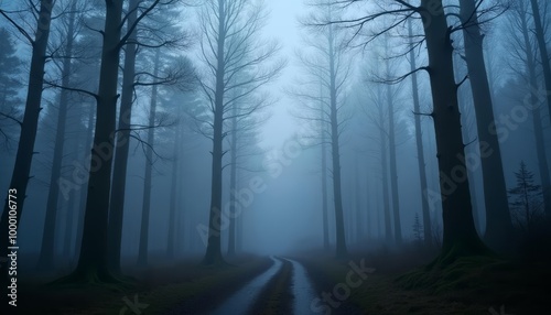  Mysterious forest path foggy and serene