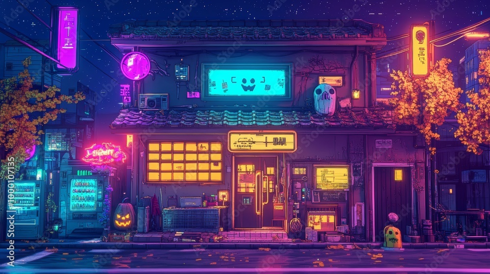 Fototapeta premium Neon Street Scene in Japan.