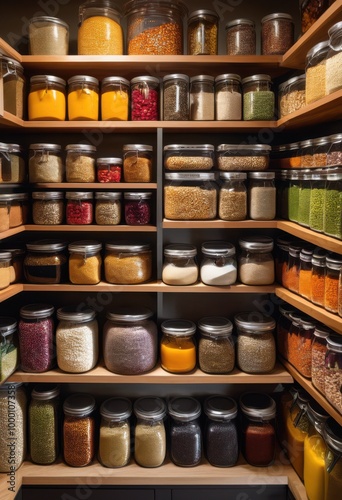 Wallpaper Mural colorful organized pantry featuring abundant shelves filled nutritious essential staples healthy cooking, foods, ingredients, grains, vegetables, rice Torontodigital.ca