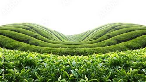 Beautiful tea gardens, scattered in the clear background. PNG