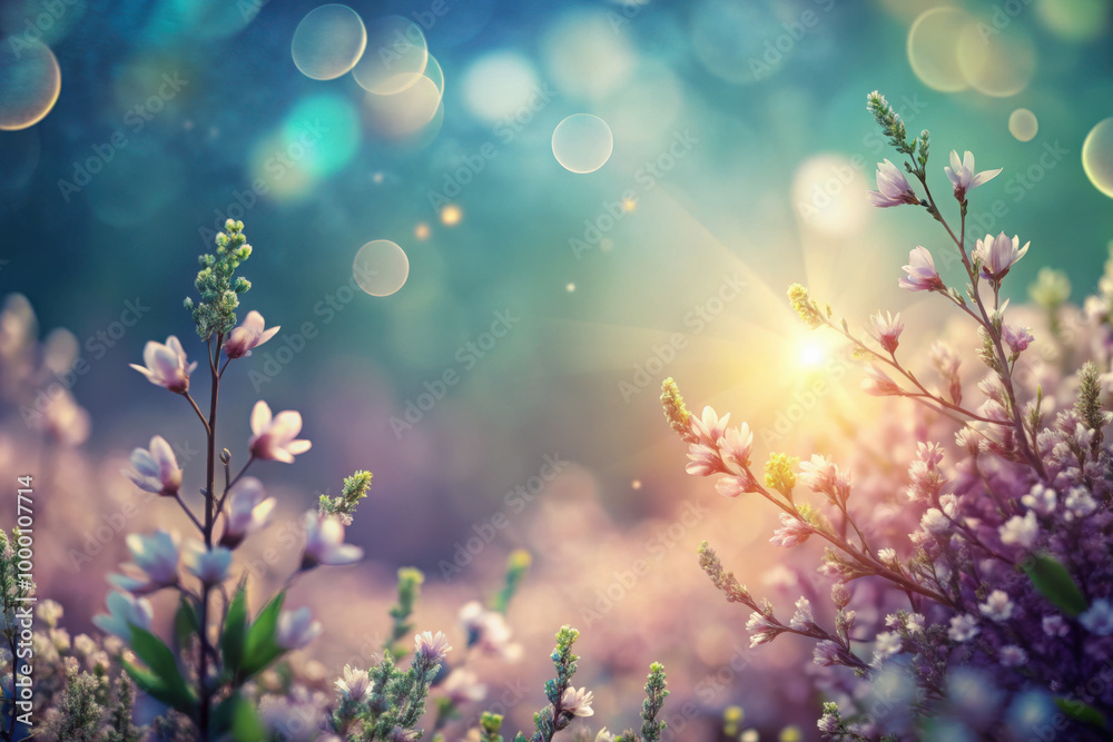 A dreamy spring afternoon with blooming flowers and soft bokeh lights illuminating a vibrant garden in warm sunlight. Generative AI A dreamy spring afternoon with blooming flowers and soft bokeh lights illuminating a vibrant garden in warm sunlight. Generative AI