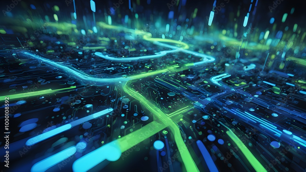 Abstract digital background with glowing lines and circuit board design. Abstract digital background with glowing lines and circuit board design.