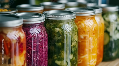 A jar of pickled vegetables, isolated on a white background photo