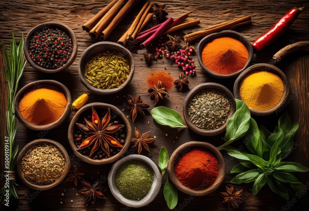 colorful composition vibrant fresh aromatic herbs artfully arranged rustic wooden surface, spice, ingredient, arrangement, vivid, cuisine, flavor, table colorful composition vibrant fresh aromatic herbs artfully arranged rustic wooden surface, spice, ingredient, arrangement, vivid, cuisine, flavor, table
