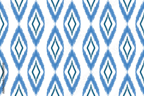 ikat Blue abstract ethnic art. Seamless pattern in tribal, folk and mexican embroidery. Aztec geometric art print. Designed for carpets, wallpapers, wrapping, fabrics, clothing.