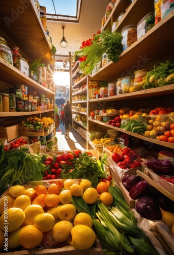 vibrant community pantry overflowing fresh colorful lively interactions generosity, abundance, delivery, food, produce, freshness, vegetables, fruits photo