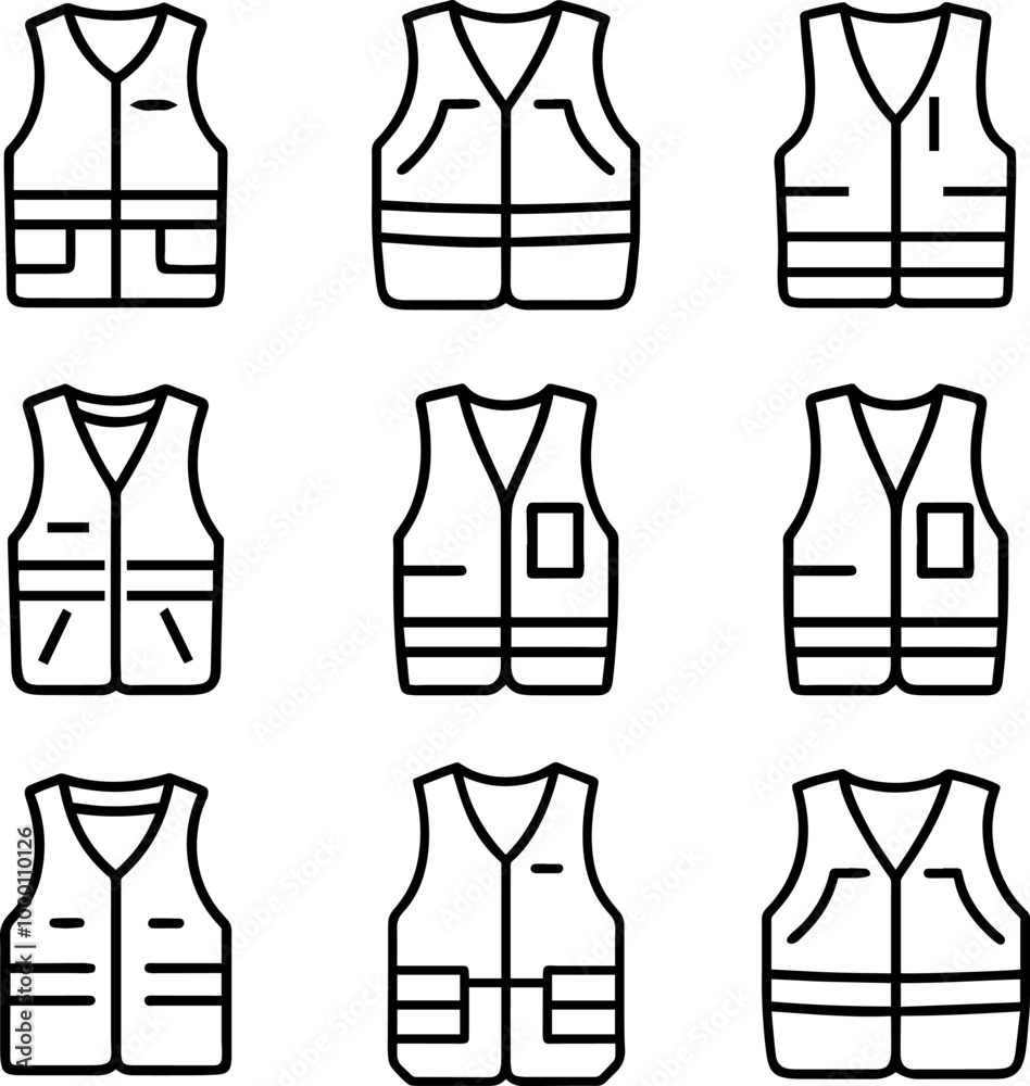 set of firefighter safety vest suit uniform icon vector illustration set of firefighter safety vest suit uniform icon vector illustration