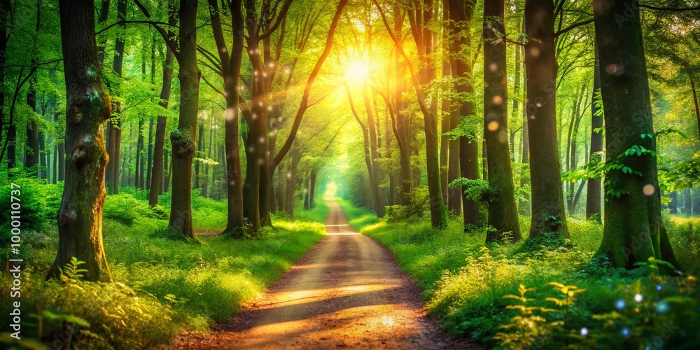 Fototapeta premium Immersive Virtual Walk Through a Lush Green Forest Path Surrounded by Nature and Tranquility