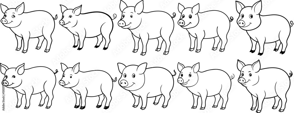 set of pig outline vector silhouette illustration set of pig outline vector silhouette illustration