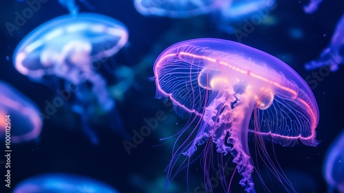 Purple Jellyfish in Blue Water