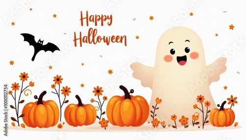  Joyful Halloween wishes with a friendly ghost and festive pumpkins