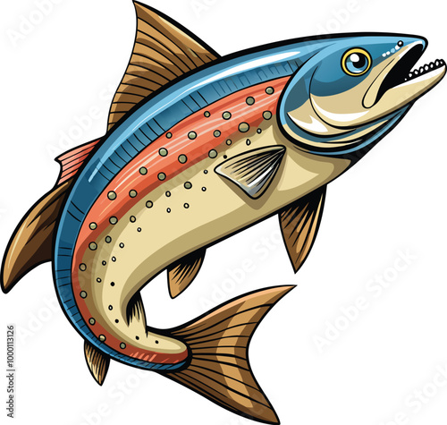 Salmon mascot vector sticker design