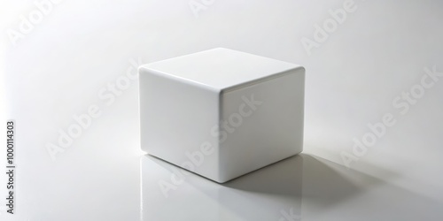 Minimalist Elegance Close-Up View of Smooth White Cube on White Surface, Serene Simplicity for Branding and Design Projects